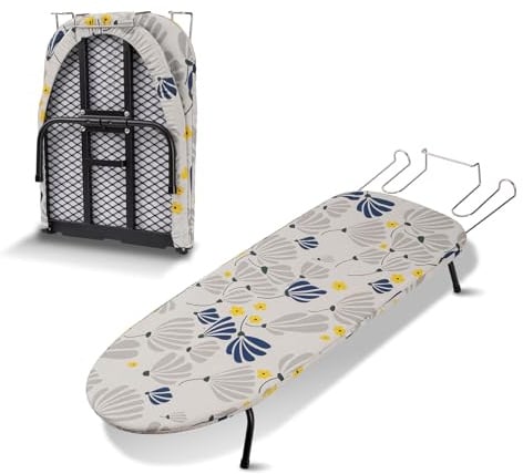 SLIETON Tisch-Bügelbrett, Metallgitter-Panel, florales Muster, kompaktes faltbares Design, robustes kleines Bügelbrett mit hitzebeständigem Bezug, 81,3 x 30,5 cm