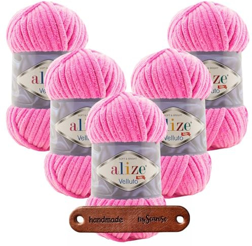 ALIZE 5 x 100g Velluto 121 Cotton Candy Premium Wolle Chenillegarn kuschelweich Amigurumi Plüschtiere Bulky Babywolle Filzwolle Samtwolle mit mySearose Label