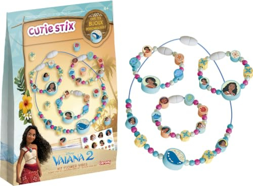Lansay - Cutie Stix Vaiana 2 Flower Vibes - Schmuckbastelset - Ab 6 Jahren | Ketten und Armbänder - Vorgebohrte Stäbchen und Dekorbogen - Einfaches Zusammensetzen - Offizielles Disney Lizenzprodukt