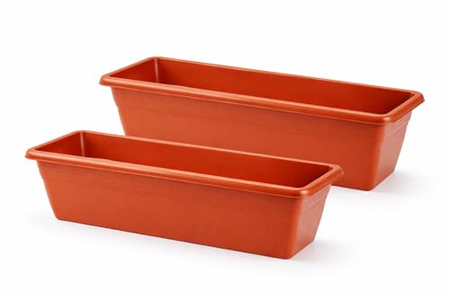 Muddy Hands Pack of 2 - Garden Trough Planters Rectangular Window Box Flower Herb Vegetable Plant Pots Outdoor Balcony Patio Planters (Terracotta, 50cm)