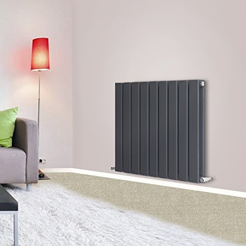 NRG Designer Horizontal Flat Panel Double Column Radiator Anthracite 600x612mm Central Heating + Free Angled Valves