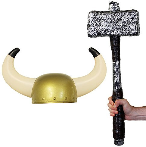 Wikinger Helm KOSTÜM VERKLEIDUNG-AUCH MIT Schwert ODER Thor Hammer= KOSTÜM ZUBEHÖR Ragnar=ZUBEHÖR NORDMANN VERKLEIDUNG Fasching Karneval Party-2 VIKINGER HELME + 2 Thor Hammer