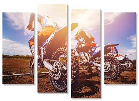 islandburner Bild auf Leinwand Dreckiges Fahrrad. Team Motocross auf Fahrrad Motorrad ist Start-Straße. Wandbild, Poster, Leinwandbild HON-4erP