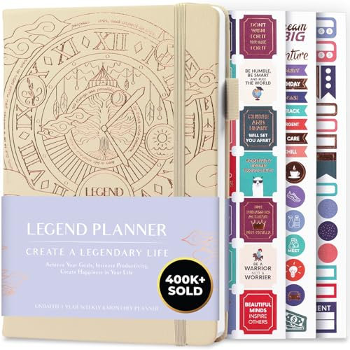 Legend Planner - Migliore agenda settimanale e calendario mensile per aumentare la produttività, raggiungere obiettivi e gestione del tempo principale - A5, Senza date (Conchiglia, Lamina d'oro)