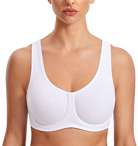 SYROKAN Damen Starker Halt Sports BH Große Brüste mit Bügel für Große Größen Weiss 90D