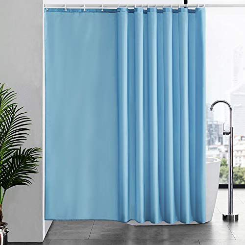 Furlinic Überlänge Duschvorhang Badvorhang Badewannenvorhang Antischimmel, Vorhänge in Bad für Dusche aus Stoff Textil Waschbar Wasserdicht, Extra Breit Shower Curtains 244x200 Hellblau mit 16 Ringe.