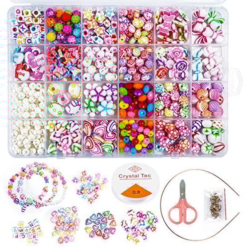Highttoy 550+Pcs Bracelet Making Kits for Girls Jewelry Making Kit Girls Birthday Gifts Colourful Alphabet Bracelet Beads DIY Art Craft Friendship Bracelet Necklace Making Kit for Kids, 24 Types