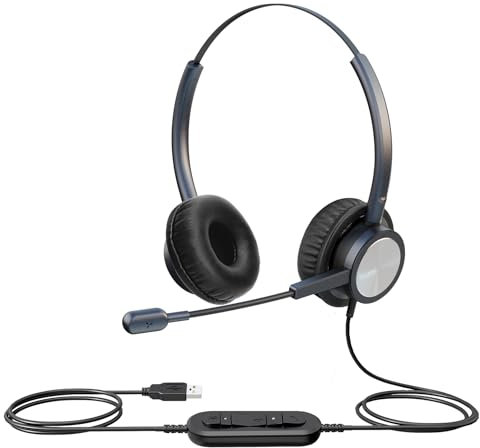 USB PC Headset for Zoom Conferencing, PC Video Call Headset with Mute Button, Teams Meeting Headset with Noise Cancelling Microphone & Volume Control, Online Teaching & Virtual Class Headset for Kids