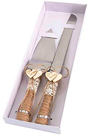 DISOK - Set de Cuchillo y Pala Kraft Boda. Originales Utensilios para tartas de bodas. Detalles kraft para bodas.