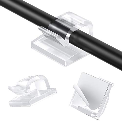 AGPTEK 110 Stück Kabelclips, Kabelhalter mit Starken Selbstklebend Pads, Kabelklemme für Schreibtisch, geeignet für die Befestigung von Netzkabel, Ladekabel, Lichterkette und Dekoartikel, Transparent