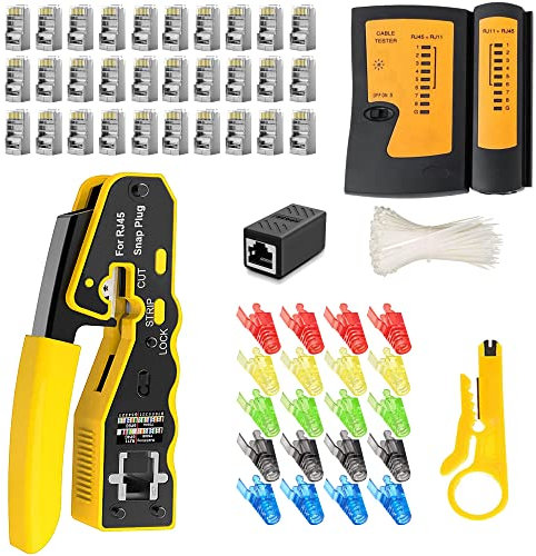 LUBEIN Crimping Set CAT5/CAT6 Ethernet Crimp Tool Kit for RJ45/RJ11/RJ12/6P/4P/8P, Network Crimper Stripper Cutter, Maintenance LAN Cable Pliers Tester Repair Tool Set(CAT5-S Shape)