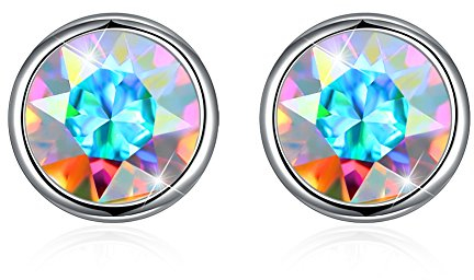 Josfeva Ohrstecker Silber 925, Ohrringe Stecker für Damen, 8mm Aurore Boreale Rund Ohrringe Ohrstecker, Klein Sleeper Cluster mit Kristall, Ohrschmuck mit Geschenkbox für Frauen zum Geburtstag