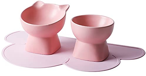 Dracol 2pcs Set Gamelle pour Chat en céramique, Bol d'alimentation et d'eau en Céramique,Bol Chat Inclinée pour la Nourriture et l'eau,Anti Renversement (Rose2)