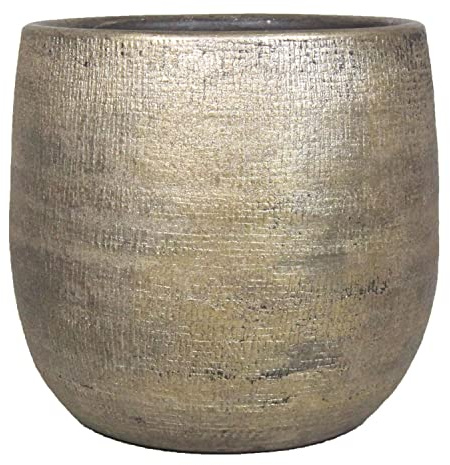 INNA-Glas Keramiktopf mit Maserung, Gold, 16 cm, Ø 17,5 cm - Blumengefäß