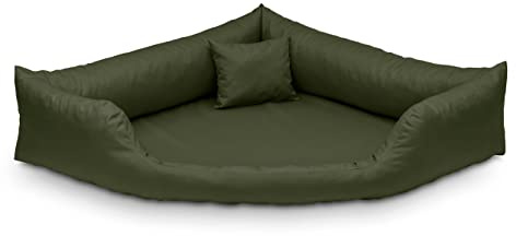 Juelle Orthopädisches Hundebett Eckbett mit Orthopädischer Hundematratze, Abnehmbares Schutzhülle, Maschinenwäsche möglich, Dakota M-XXL (145x105cm, Khaki)