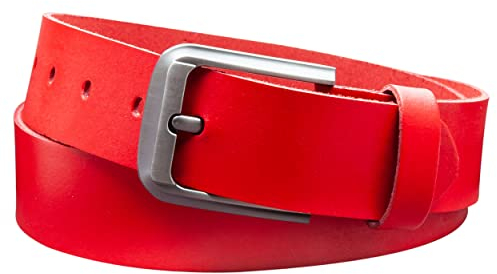 Vascavi Ledergürtel, 4 cm breit, Echtes Leder, Unisex Gürtel für Damen und Herren, MADE IN GERMANY, AM55-SL-Rot-90