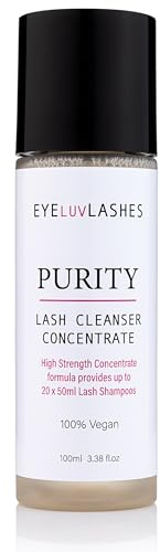 EYELUVLASHES Purity Lash Cleanser Concentrate 100ml – Oil Free Lash Shampoo Concentrate – Makes Up to 20–40 x 50ml Bottles – Vegan & Cruelty Free – Made in UK – Eyelash Extension Cleanser
