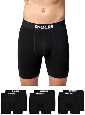 Snocks Lange Boxershorts Herren aus Bio-Baumwolle (6er Pack) - Atmungsaktiv und Ideal für Sport und Alltag - Kein juckendes Etikett und komfortabler Bund - Unterhosen Herren Gr.S, Farbe Schwarz