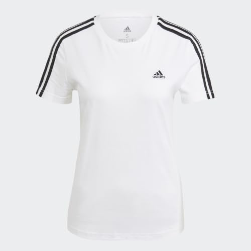Adidas Damen Essentials Slim 3-Stripes Tee (Plus Size), White/Black, 3XL Plus
