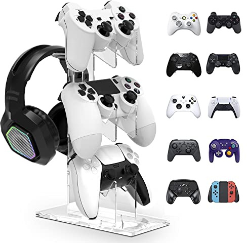 Wedorat Universal 3-Layer Controller Ständer und Kopfhörerständer Gaming Zubehör Store Ständer PS5 PS4 Gaming Zubehör, Controller Ständer Kopfhörerständer Kristallklar