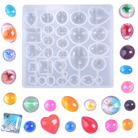 Nifocc Cabujón resina epoxi forma joyas resina fundida moldes de cúpula vidrio moldeado redondo cuadrado gotas ovaladas colgante resina piedras preciosas silicona manualidades foto collar pendiente