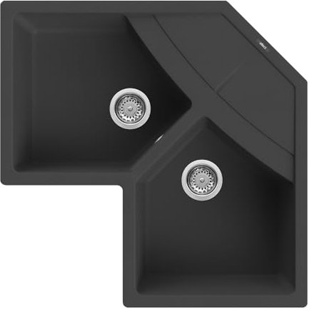 Fregadero de cocina esquinero 2 bañeras con gotero central 83 x 83 cm color negro - LGUCOR40