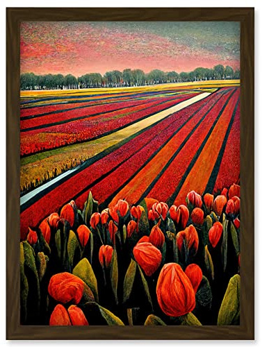 Doppelganger33 LTD Red Tulip Fields Of Holland Netherlands Modern Oil Artwork Framed Wall Art Print A4