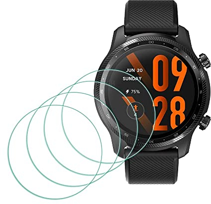 MTHGH Protector de pantalla de vidrio templado Compatible con TicWatch Pro 5/ Pro 3/ Pro 3 Ultra [4 paquetes], Dureza 9H antiarañazos sensible al tacto sin burbujas película protectora ultrafina