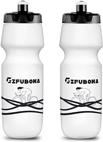 GIFUBOWA Fahrrad-Wasserflaschen, 750 ml, MTB-Road-Mountain-Flasche, zum Quetschen, BPA-frei, wiederverwendbar, für Fahrrad/Outdoor/Sport/Radfahren/Laufen, 2 Stück, Weiß