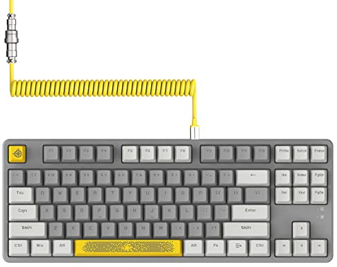 AJAZZ AK873-75% Wired Gaming Tastatur-Hot Swappable Rote Schalter Mechanische Tastatur TKL 80%-Spiral USB-C Kabel-RGB Light Up 87 Tasten PBT Keycaps-Abnehmbare Magnetic Abdeckung für PC/Mac-LightGrey