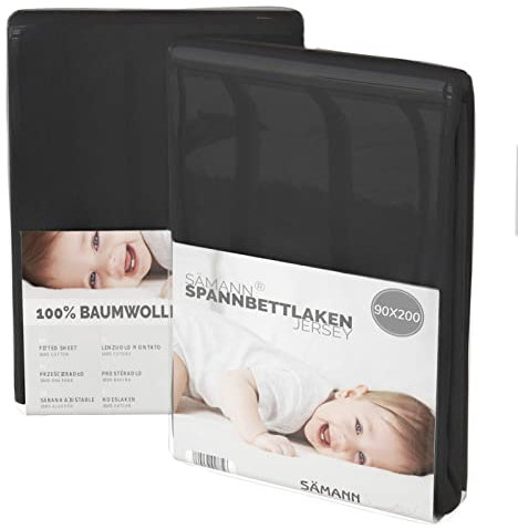 Sämann® Spannbettlaken Spannbetttuch Jersey 90x200 cm für Kinderbett & Juniorbett, Baumwolle schwarz