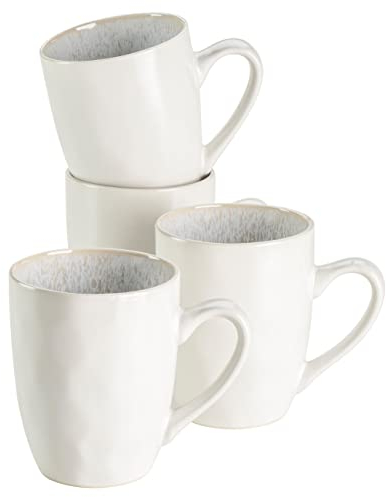 MÄSER Frozen - Juego de 4 tazas de café con aspecto martillado irregular, 4 tazas de café grandes de cerámica con aspecto vintage moderno, gres, color blanco, 340
