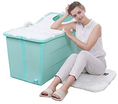 Ganzkörper-Klappbadewanne, tragbare Duschwanne, Erwachsener, Haushalt, große Kunststoff-Dicker-Badewanne mit Abdeckung, austauschbares Kissen, Haushaltseinweichen (Color : Green, Size : 117cm)
