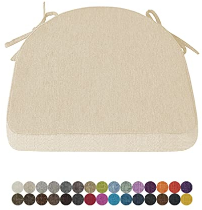 Lsjoaw 1 Stück Stuhlkissen Sitzkissen Stuhl 40X38X38X3 Sitzpolster mit Bindeband Rutschfestes Zierkissen Gartenkissen Halbrund Auflage für Stühle Indoor/Outdoor Sitzauflage,Beige