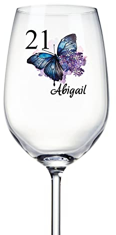 ukgiftstoreonline Personalised 21st Birthday Butterfly Wine Glass Gift for Her