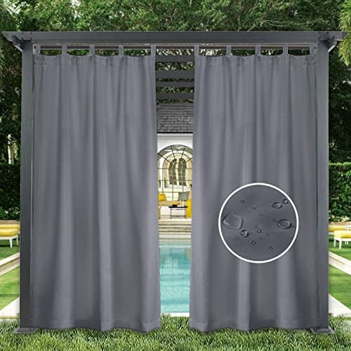 GZQIAWY 1 Paneel Außenvorhänge, Wasserdicht, Verdunkelnd, Sichtschutzvorhang für Terrasse, Pool, Hütte, Pavillon, Pergola,127 cm x 254 cm (Breite x Höhe),Dunkelgrau