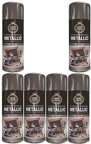 YORKSHIRE HOMEWARE 400ML Metallic Gun Metal Spray | Aerosol Paints For Furniture, Plastic, Metal, Wood, | Quick Drying Gloss Finish Paint | Long Lasting Interior & Exterior Paints (6)