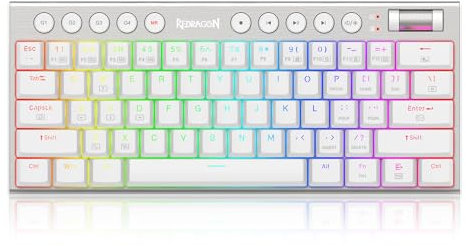 Redragon K632 PRO 60% Wireless RGB Mechanical Keyboard, Bluetooth/2.4Ghz/Wired Tri-Mode Ultra-Thin Low Profile Gaming Keyboard w/No-Lag Connection, Dedicated Media Control & Linear Red Switch, White