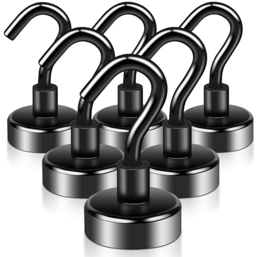swihorab Magnethaken, Ganci magnetici, confezione da 6 ganci magnetici extra forti 20 mm 15 kg Magneti al neodimio super resistenti con ganci, magneti al neodimio ganci per cucina nero