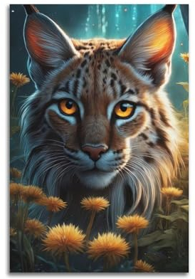 Wildtier-Kunstwerk-Poster, Luchs im Busch, dekorative Leinwand, Wand- und Kunstposter, Gemälde, 40 x 60 cm