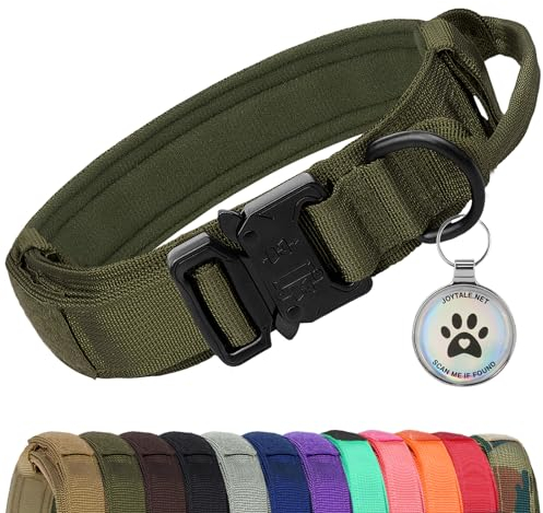 Joytale Taktisches Hundehalsband mit Griff Halsband Hund 3.8 cm Breit Hundehalsband für Große Hunde Verstellbar aus Nylon, Armeegrün, XL