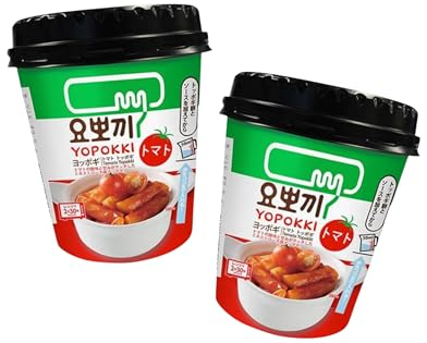 Yopokki Lot de 2 moules à gâteau de riz coréen à la tomate dans un gobelet – Tteokbokki Gâteau de riz coréen – Tomate – OG ASIA – 2 x 120 g