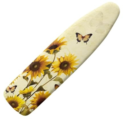 Tongluoye Bügelbrettbezug und Pad mit Sonnenblumen-Schmetterling, Standardgröße, strapazierfähig, gepolstert, für Tischplatte, weiche, schmutzabweisende Bezüge, elastische Kanten, Bügelbrett, Gelb,