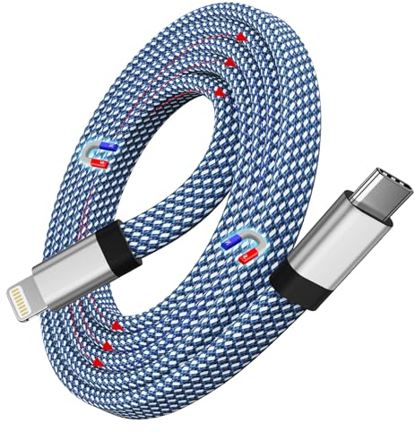 Magtame Cable i-Phone USB C Magnétique, Câble USB C vers Light-ning 1M, Certifié MFi Cable i-Phone USB Câble Light-ning, i-Phone Charge Rapide Fil pour i-Phone 14/14 Pro/13/13 Pro/12/11/X/XS/XR/8 SE