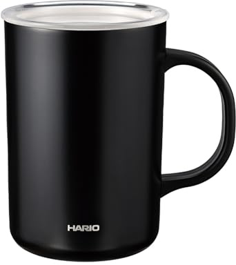 HARIO CMG-470-B Vakuum-Isolierbecher mit Keramikbeschichtung, schwarz, 470 ml, Deckel inklusive