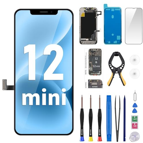 Risidamoy for iPhone 12 Mini Screen Replacement with Earpiece 5.4 LCD Display 3D Touch Digitizer Proximity Sensor Assembly Full Repair Tool Kit Magnetic Pad Waterproof Seal A2176 A2398 A2399 A2400