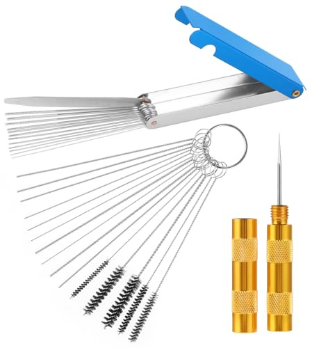Andibro Torch Tip Cleaner, Carburetor Cleaning Set,Carbon Dirt Jet Remove Cleaner 13Cleaning Wires 10Cleaning Needles 5Nylon Brushes 1 Pick Tool Throttle Body Cleaner Tool Welding Tip Cleaner(B)