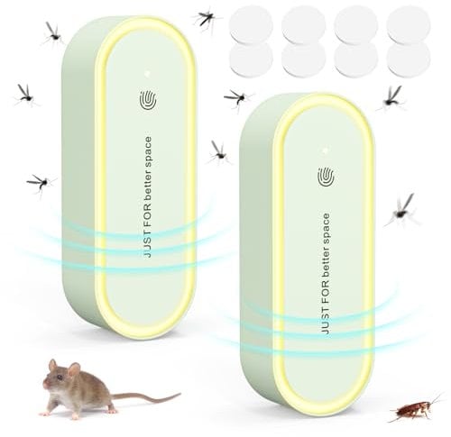 Ultraschall Schädlingsbekämpfer Mückenschutz, Ultraschall Elektrisch Insekten Stecker Mückenstecker Mäusevertreiber für Drinnen Mücken, Mäuse, Spinnen, Kakerlaken, Insekten, Flöhe, Motten, 2 Stück
