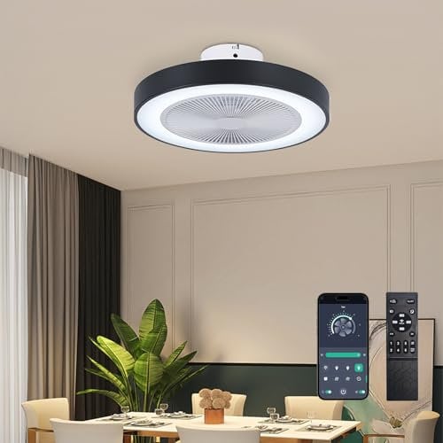 Depuley Ceiling Fans with Lights: 30W Smart Ceiling Fan - Remote Reversible 6 Speeds Low Profile Ceiling Fan for Bedroom - Dimmable Ceiling Light Fans Black