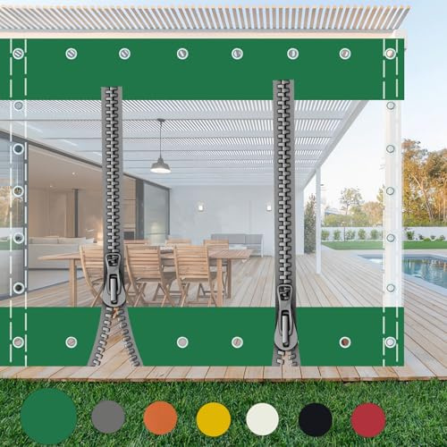 Lona Transparente Impermeable (Alto x Ancho) 2,4x4m/7.87x13.12ft Panel Lateral de Lona de Cenador con Cremallera,Cortinas de Lona Exterior con Ojales,para Pérgola,Porche,Patio,Terrazas